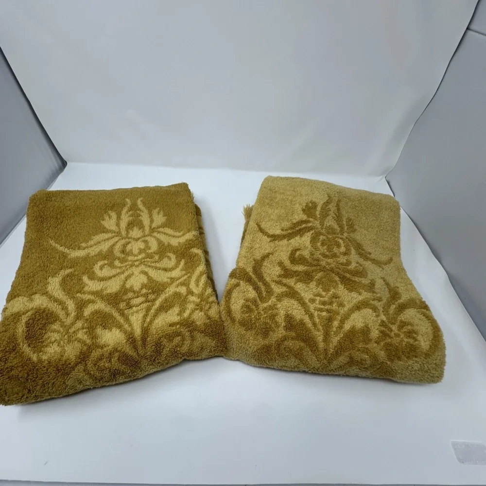 Vintage Fieldcrest Bath Towels Harvest Gold Tan Imperial Collection Retro Cotton